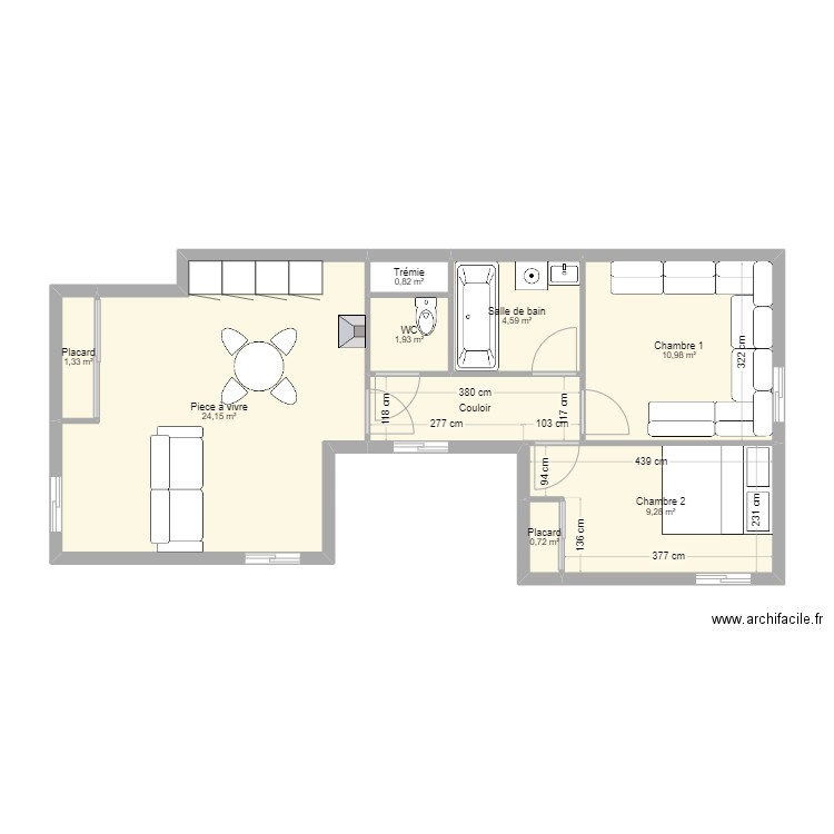 KWTR. Plan de 9 pièces et 58 m2
