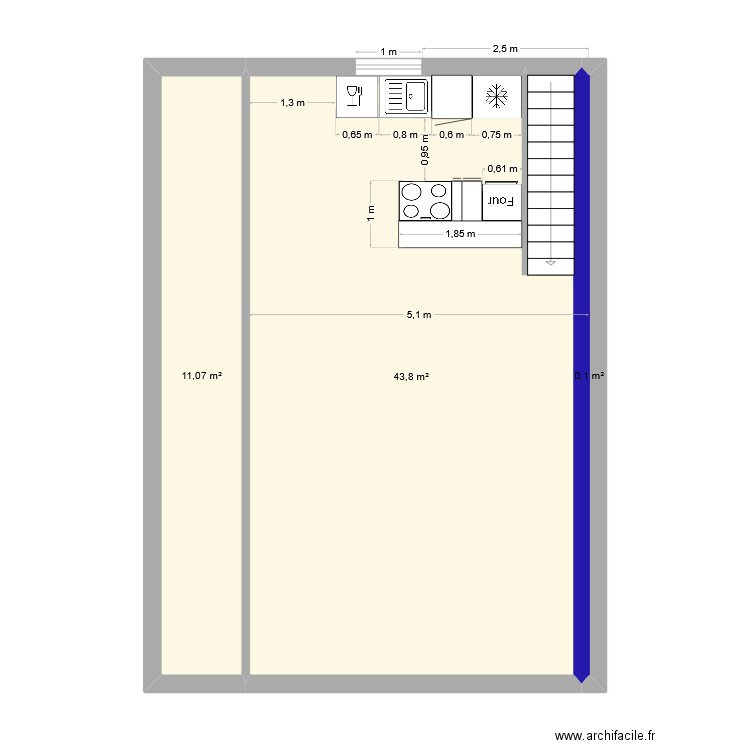 Barta +1/1. Plan de 3 pièces et 55 m2