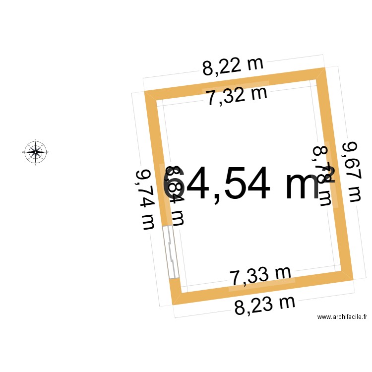 rdc. Plan de 1 pièce et 65 m2