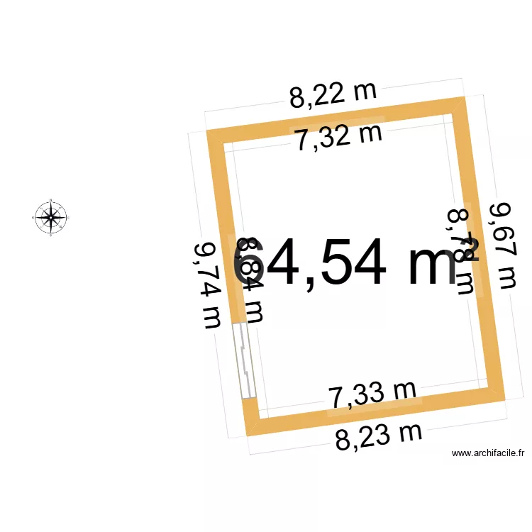 rdc. Plan de 1 pièce et 65 m²