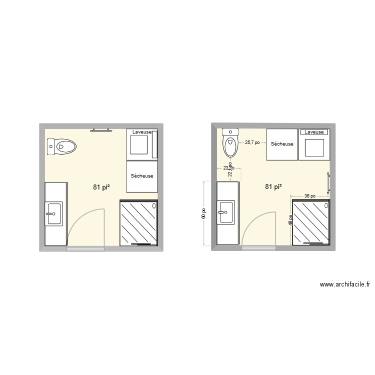 salle de bain. Plan de 2 pièces et 15 m2