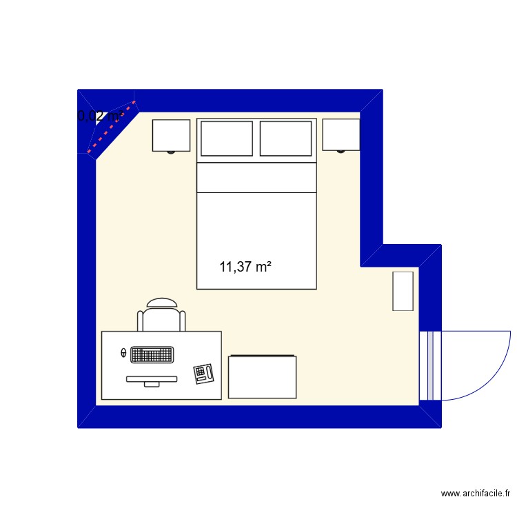 Chambre Liam. Plan de 2 pièces et 11 m2