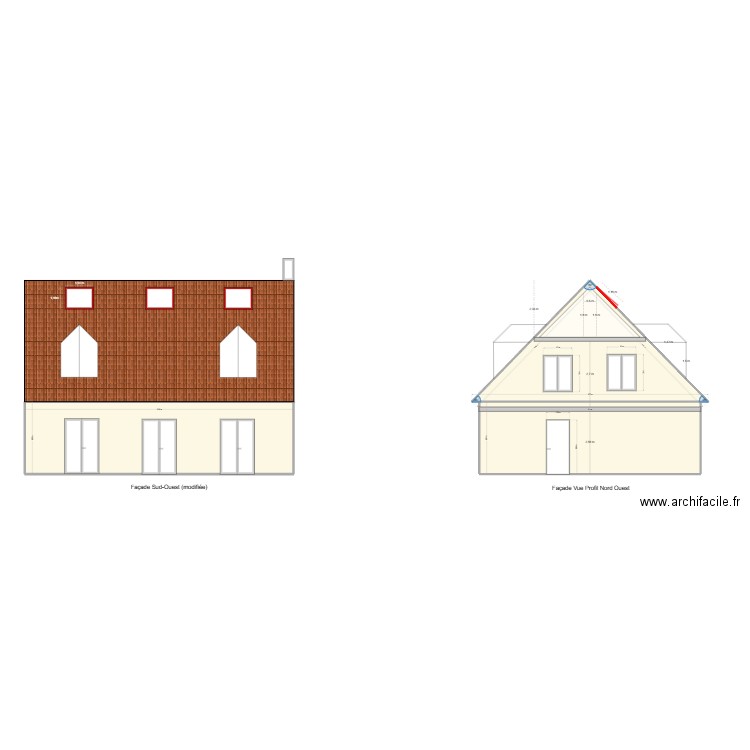 plan façade sud ouest. Plan de 3 pièces et 84 m2