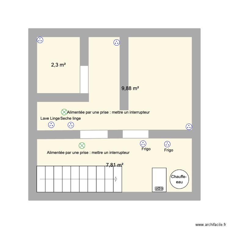bas. Plan de 3 pièces et 20 m2