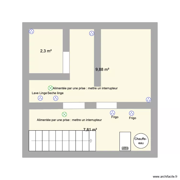 bas. Plan de 3 pièces et 20 m²