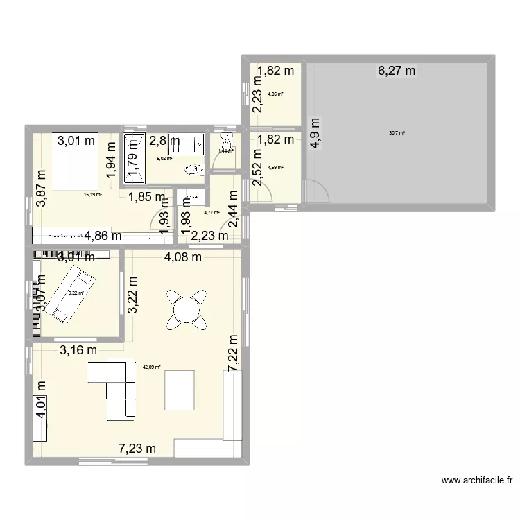 1er jet. Plan de 9  et 117 m²