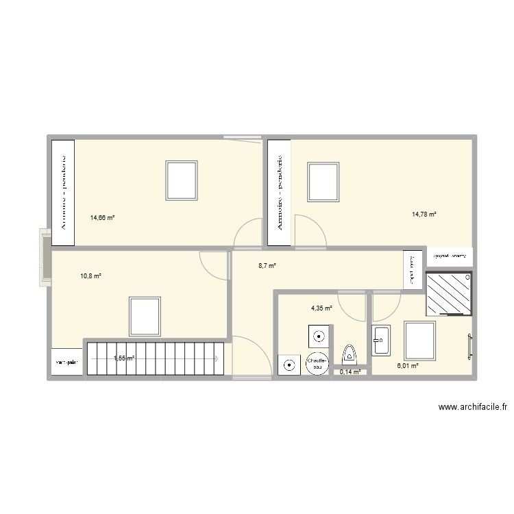 nouvel aménagement etage 2. Plan de 8 pièces et 61 m2