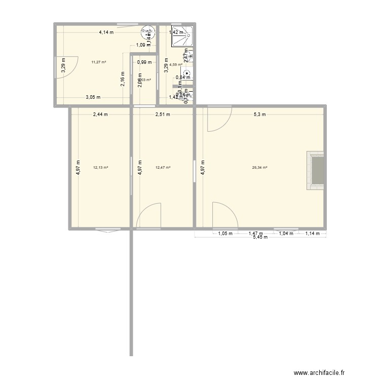 Projet 2 - Logement 1 v2. Plan de 6 pièces et 69 m2