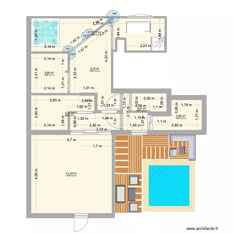SPA. Plan de 9  et 238 m²
