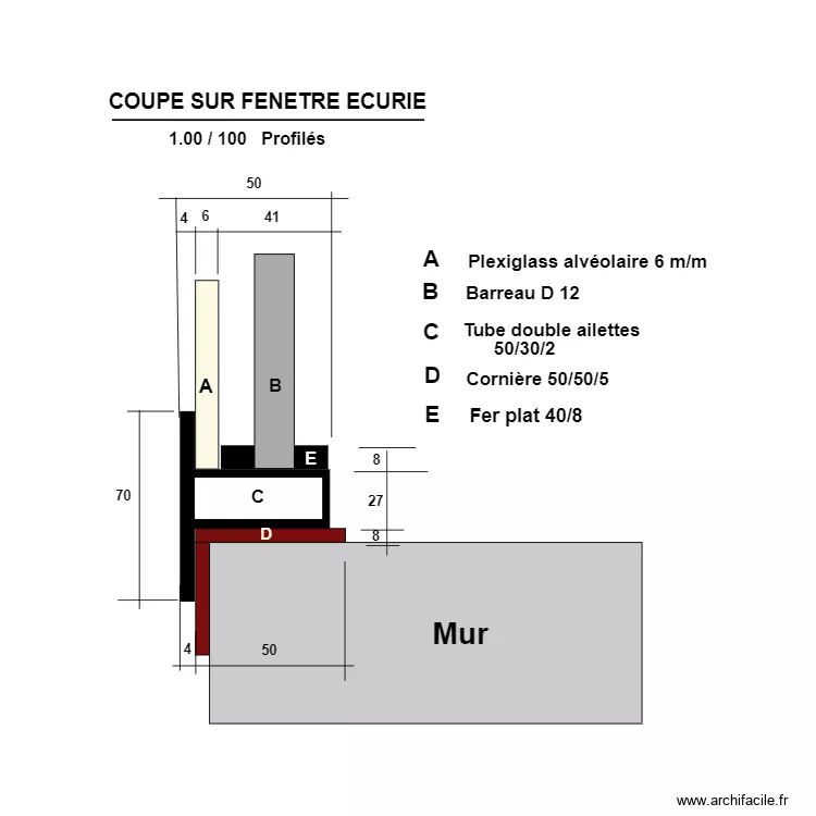 Coupe fenetre ecurie.. Plan de 