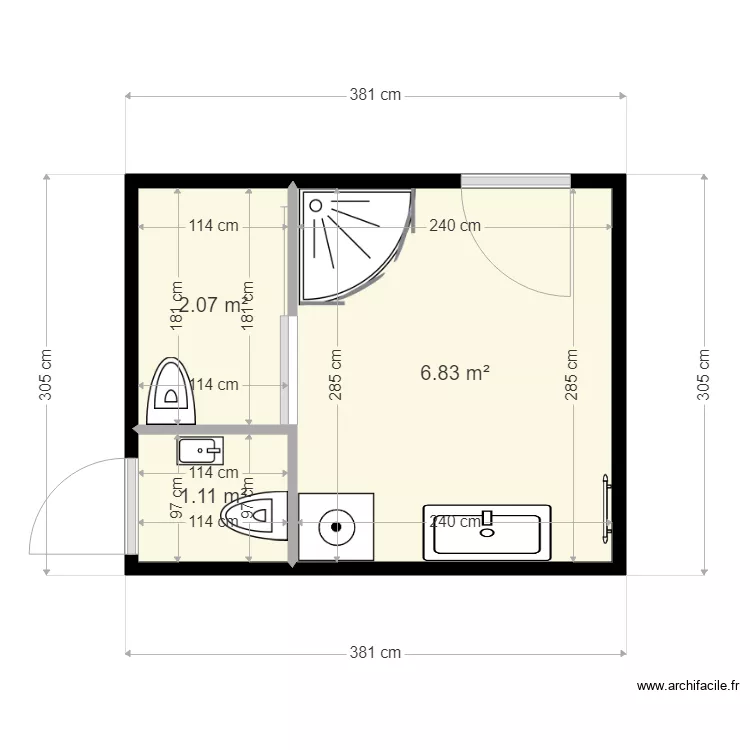 plan sdb RDC APPART. Plan de 3  et 10 m²