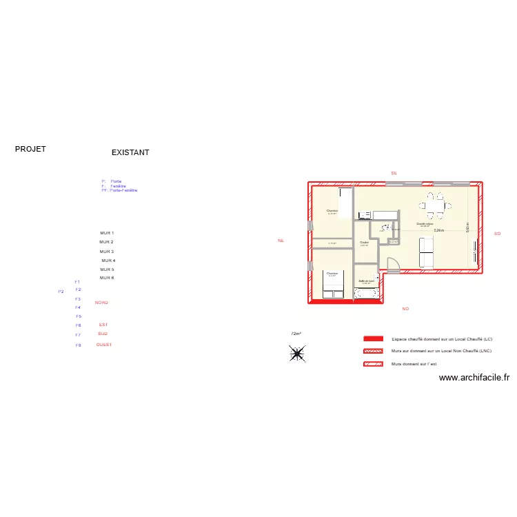 LENFANT Pr&eacute;ca_ Existant. Plan de 9 pièces et 70 m²