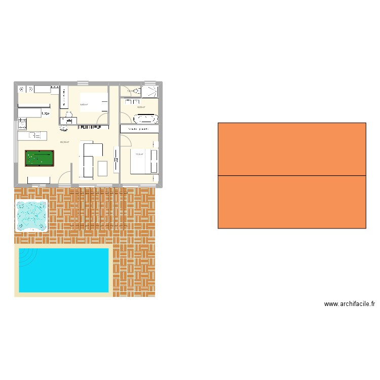 Le pian Noémie Rez de chaussée. Plan de 5 pièces et 68 m2
