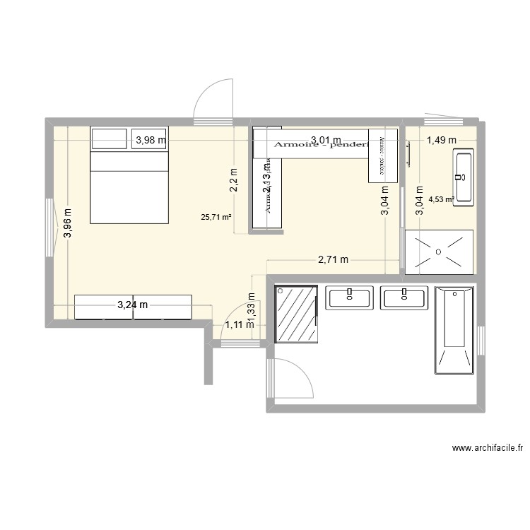 SAINT ALBAN. Plan de 3 pièces et 40 m2
