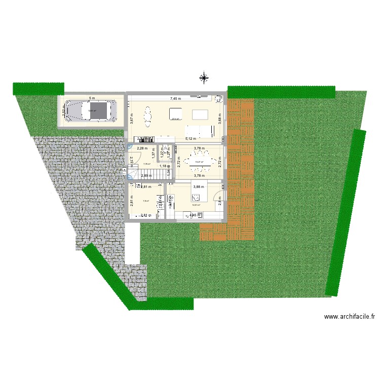 Chéreng - garage côté ouest. Plan de 8 pièces et 151 m2
