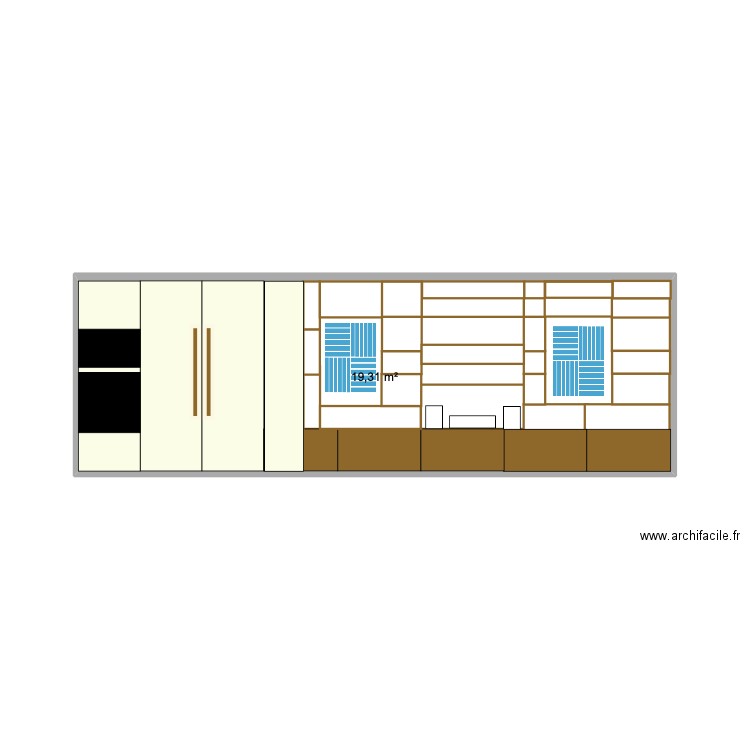 bibliotheque 3. Plan de 1 pièce et 19 m2