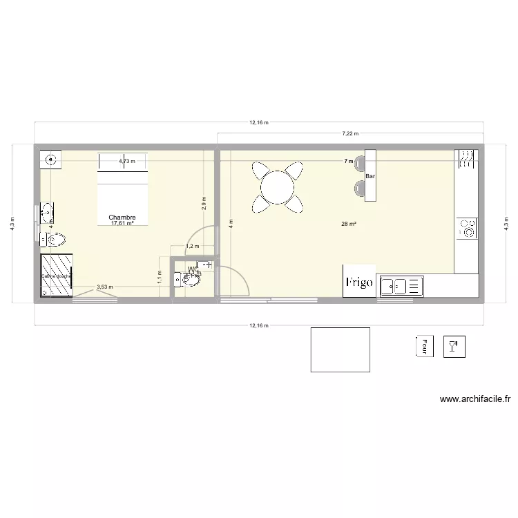 Ray 2 Ducos. Plan de 3 pièces et 47 m²