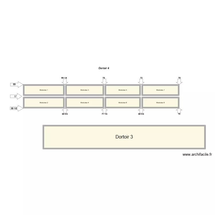 dortoir 4. Plan de 9  et 61 m²
