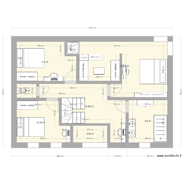 Bellefontaine +1 v2. Plan de 7 pièces et 72 m2