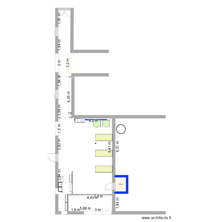 FROMAGERIE. Plan de 1 pièce et 2 m2