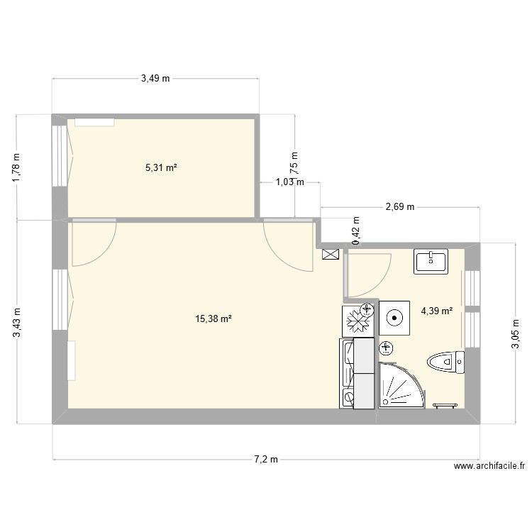 REL F2, Mr.Gali Le perreux. Plan de 3 pièces et 25 m2