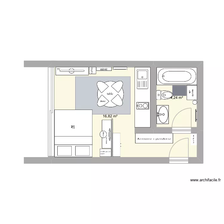 appartement 2. Plan de 2  et 21 m²