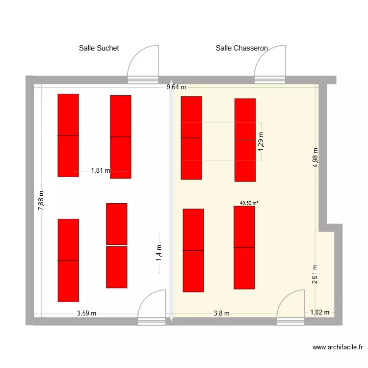Salle Suchet Chasseron 2026 repas v2. Plan de 1  et 41 m²