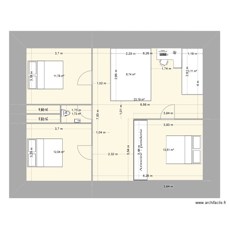 etage alexis. Plan de 9 pièces et 84 m2