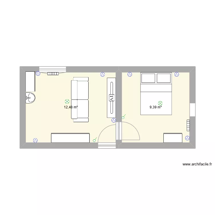 chambre lea. Plan de 2  et 22 m²
