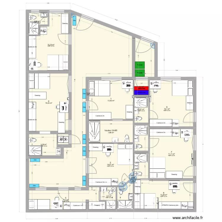 Saint-agne RDC v4. Plan de 18  et 206 m²