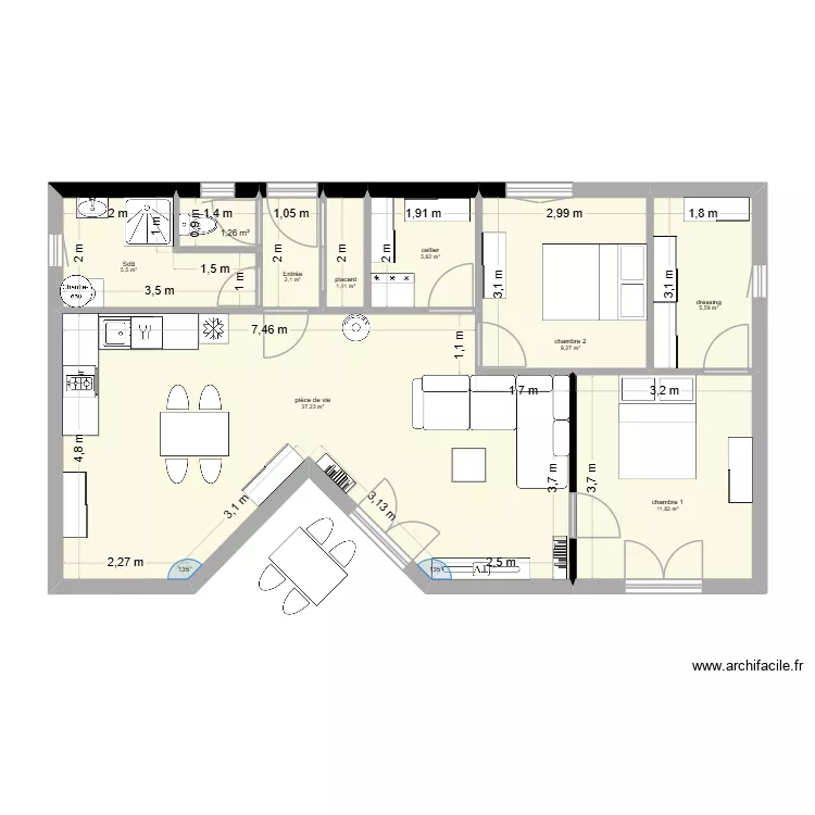 maison 2 chambres et terrasse M2. Plan de maison 2 chambres et terrasse M2. Plan de
