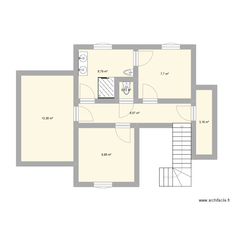 Maison Bellerive 1er étage. Plan de 7 pièces et 47 m2