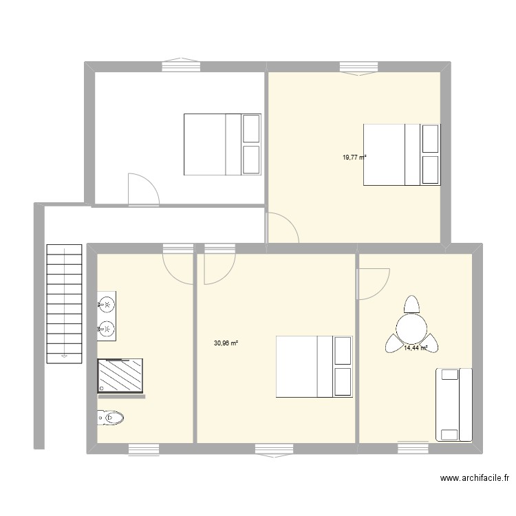 nadege 2. Plan de 3 pièces et 65 m2