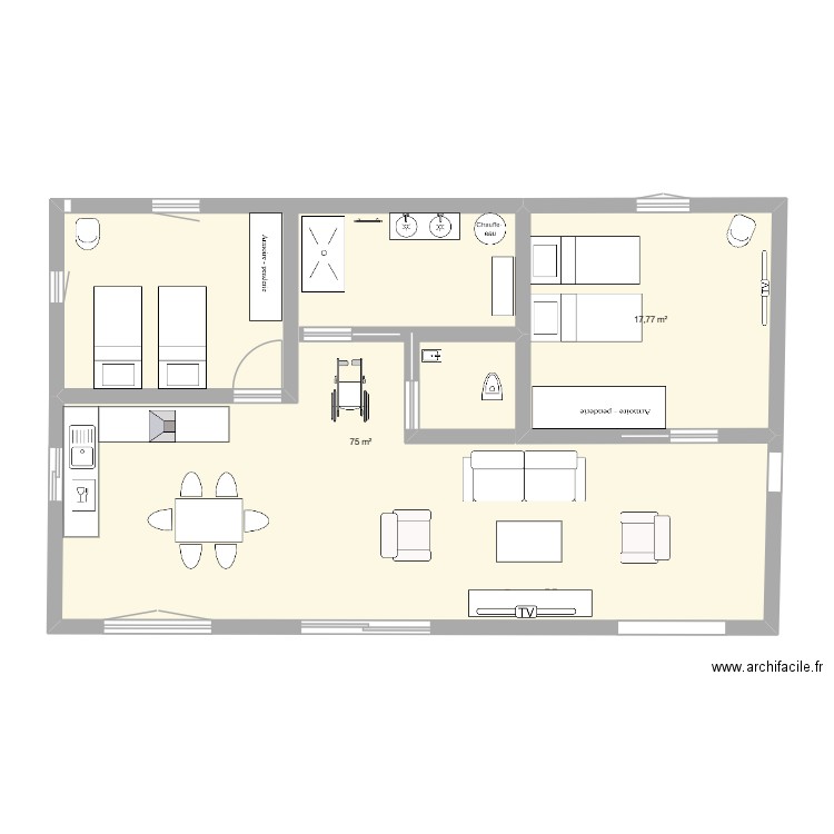 pmr. Plan de 2 pièces et 93 m2
