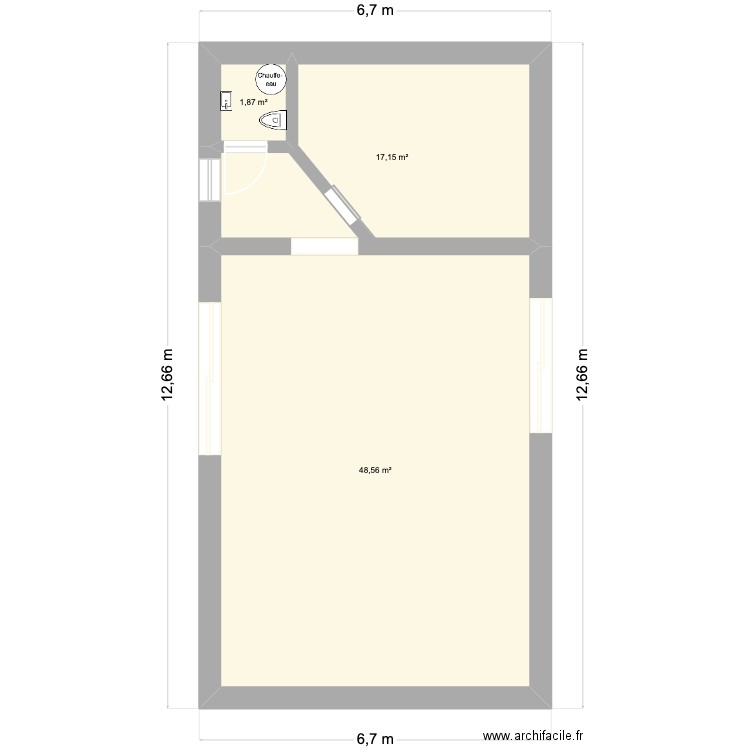 GRANGE. Plan de 3 pièces et 68 m2