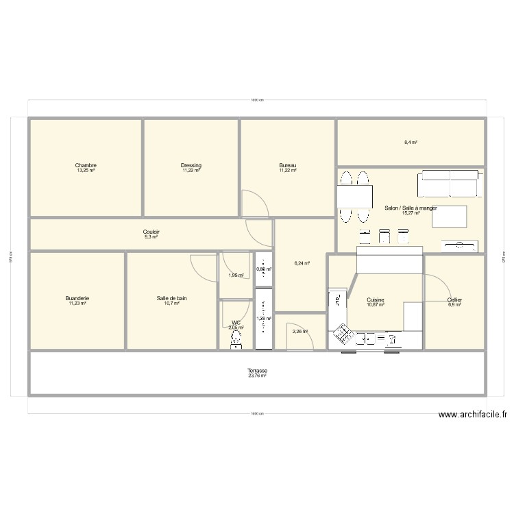 Base 3. Plan de 17 pièces et 147 m2