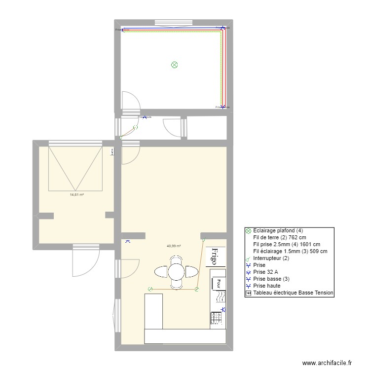 Cuisine maison. Plan de 2 pièces et 56 m2