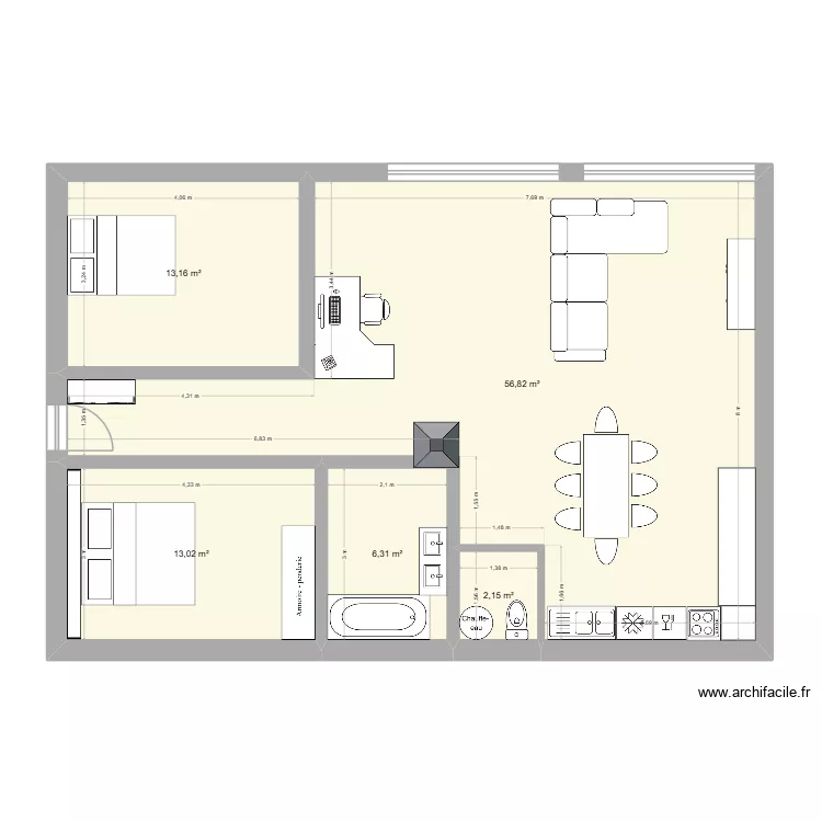 Longueville. Plan de 5  et 91 m²