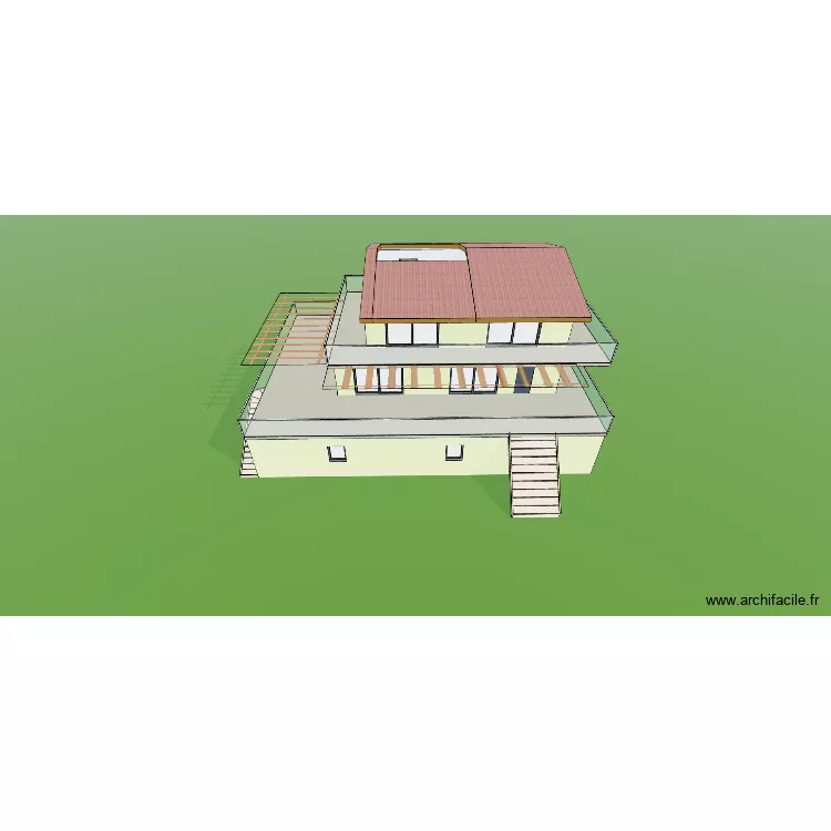 projet maison Corse max terrasses escalier face. Plan de 3 Pièces et 251 m² projet maison Corse max terrasses escalier face. Plan de 3 Pièces et 251 m²