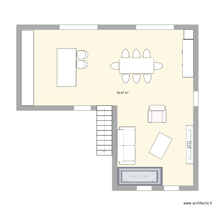 Aa1. Plan de 1 pièce et 53 m2
