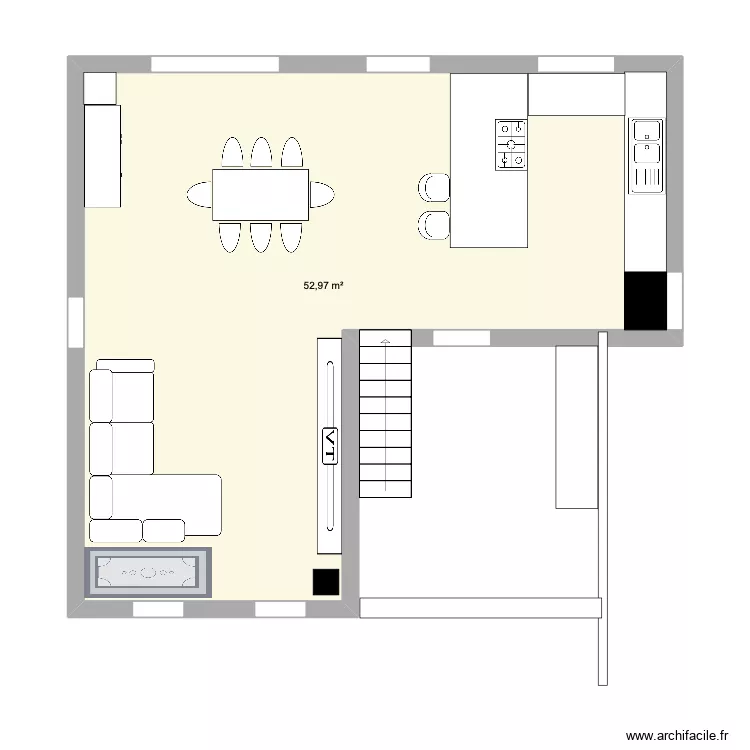 Aa1. Plan de 1 pièce et 53 m²