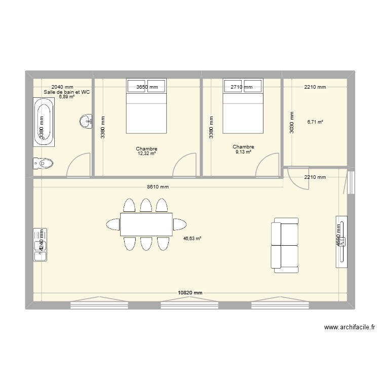 Grenier. Plan de 5 pièces et 82 m2