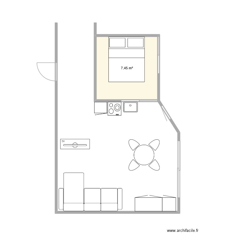 salon cuisine. Plan de 1 pièce et 7 m2