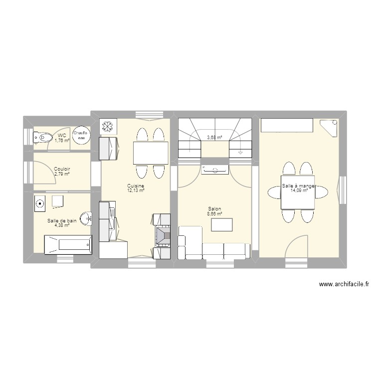 Maison Parents (rénovée). Plan de 7 pièces et 47 m2