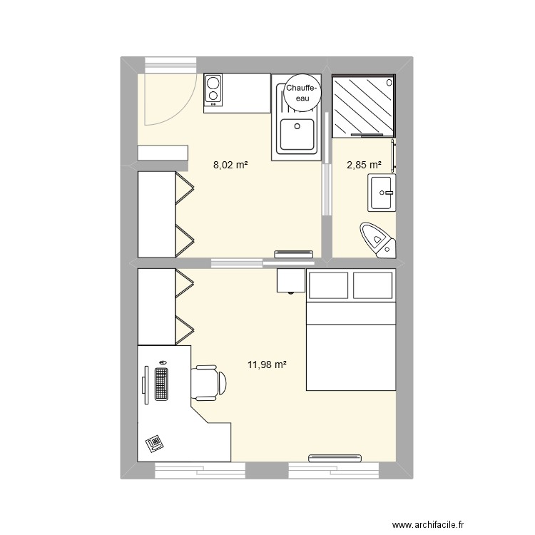 Appartement CROUS. Plan de 3 pièces et 23 m2