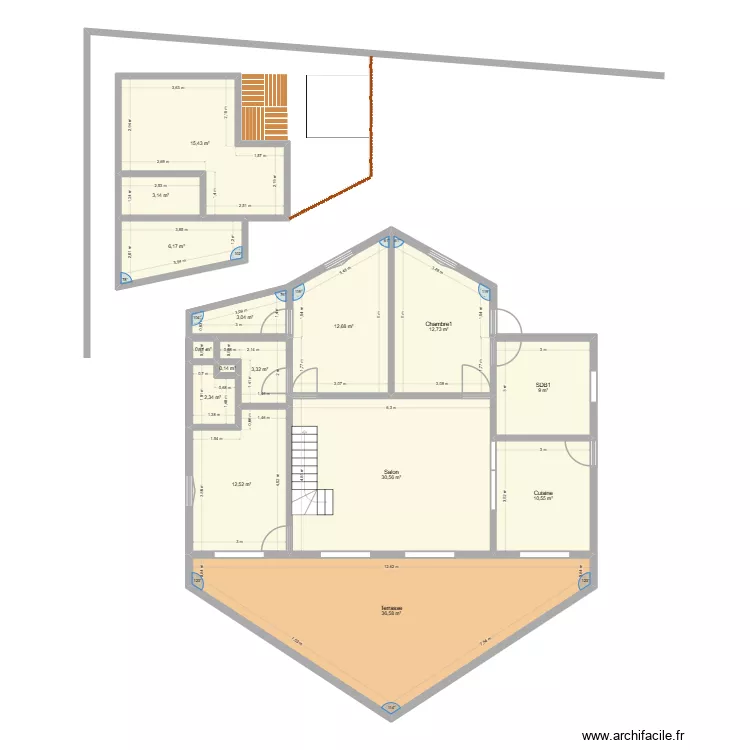 Maison Grip + bungalow. Plan de 15 et 159 m² Maison Grip + bungalow. Plan de 15 et 159 m²