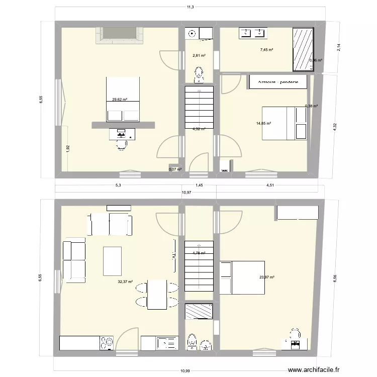 Aimargues P4 v3. Plan de 11  et 121 m²