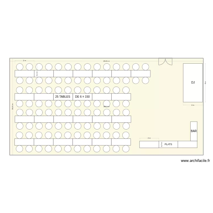 Soiree de cl&ocirc;ture. Plan de 1  et 200 m²
