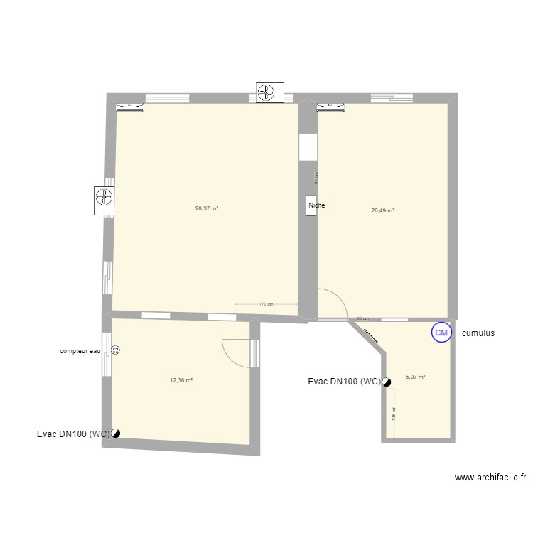 ETAT INITIAL PLATEAU. Plan de 4 pièces et 67 m2