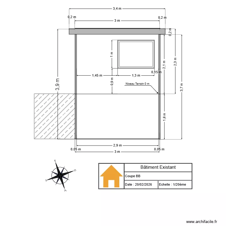 B&acirc;timent Existant Coupe BB. Plan de 